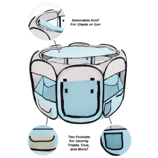 Pet Adobe Portable Pop-Up Pet Playpen with Carrying Bag - 38" Diameter, Blue image {3}