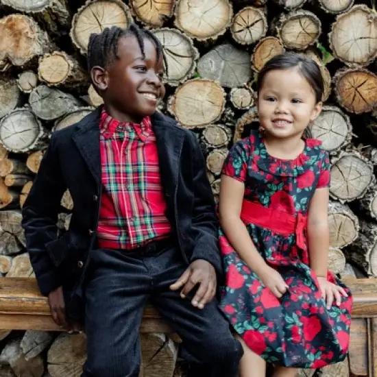 Hope & Henry Girls' Short Sleeve Ruffle Collar Party Dress with Bow, Toddler image {6}