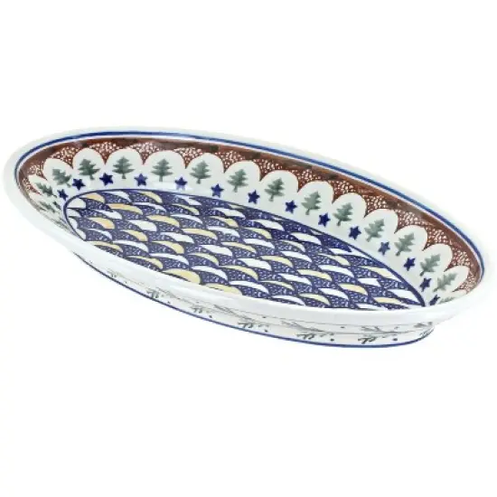 Blue Rose Polish Pottery 1103 Zaklady Small Oval Platter image {2}