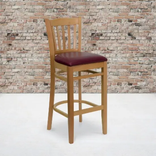 Emma and Oliver Vertical Slat Back Wooden Restaurant Dining Barstool image {1}