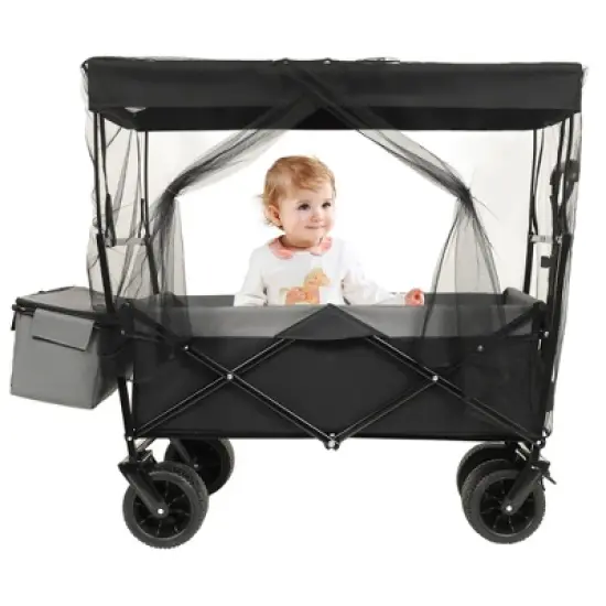Lirago 7" Collapsible Baby Stroller Wagon 480Lbs with Canopy Mosquito Net All Terrain Wheels Adjustable Handle Black image {8}
