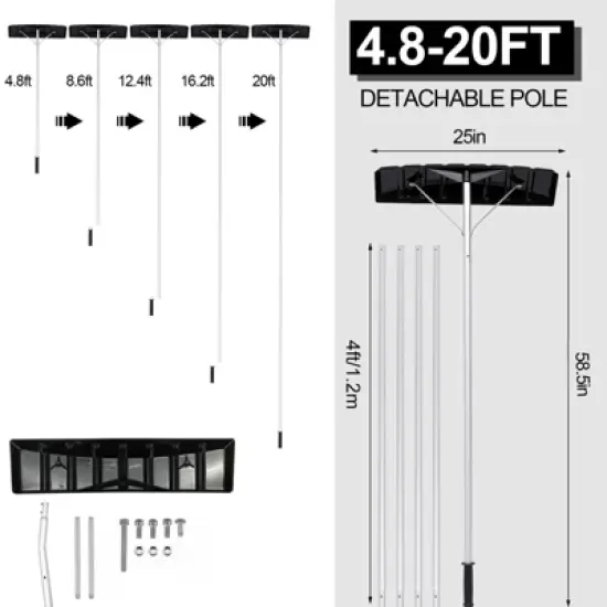 SUGIFT 20FT Snow Roof Rake Reinforced Aluminum Snow Removal Tool image {2}