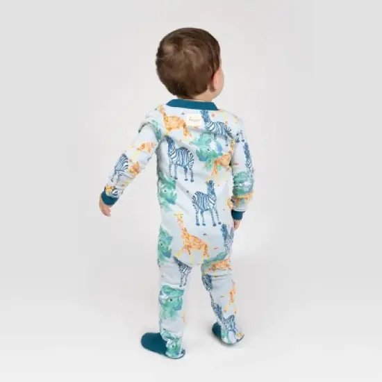 Burt's Bees Baby&reg; Baby Wild Safari Organic Cotton Tight Fit Footed Pajama - Metallic Blue image {3}