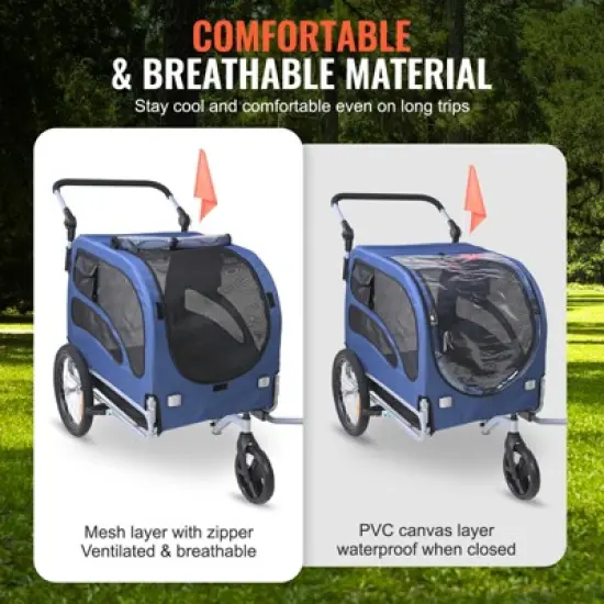 VEVOR Dog Bike Trailer, Supports up to 100 lbs, 2-in-1 Pet Stroller Cart Bicycle Carrier, Easy Folding Cart Frame with Quick Release Wheels image {4}