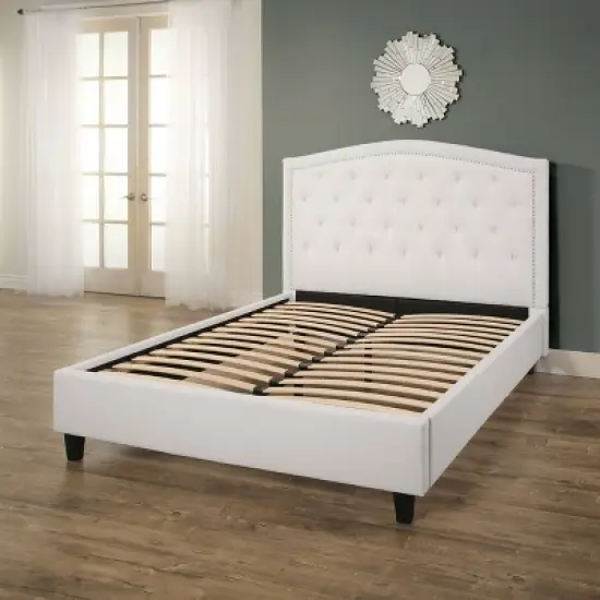 Queen Harrison Tufted Upholstered Platform Bed White - Abbyson Living image {2}