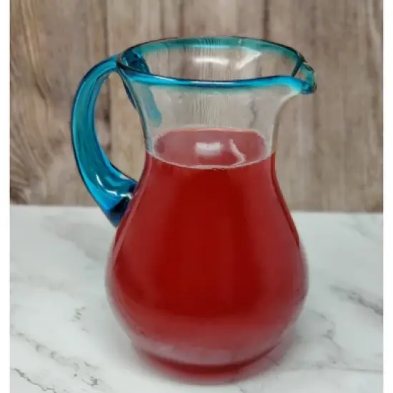 Dos Sue&ntilde;os Mexican Hand Blown  Pitcher - Aqua Rim - 84oz image {3}