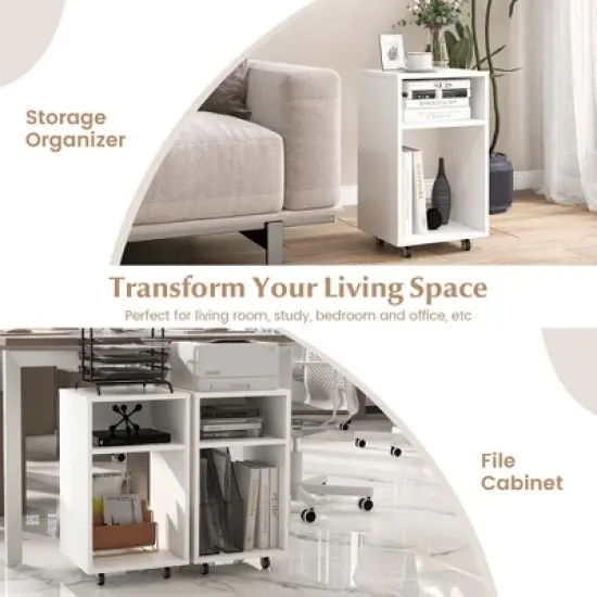 Costway Mobile File Cabinet Wooden Printer Stand Vertical Storage Organizer Home Office image {5}
