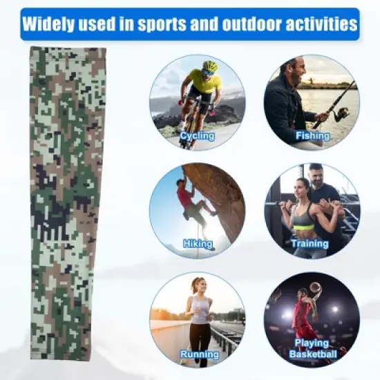 Unique Bargains Basketball Sports Camouflage Cooling Arm Elbow Compression Sleeve Green Brown Blue 1 Pair image {1}