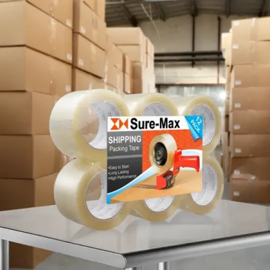 Sure-Max Extra-Wide Shipping & Packing Tape (3" x 110 yard/330' each) - Moving & Adhesive Carton Sealing - 2.0mil Clear - 12 Rolls image {5}