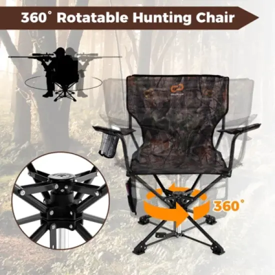 Costway 2PCS 360&deg; Swivel Hunting Chair with Mesh Cup Holder & Storage Pockets Cozy Backrest Camo/Blue/Multicolor image {6}