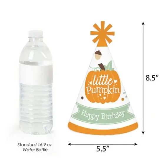 Big Dot of Happiness Little Pumpkin - Cone Happy Birthday Party Hats for Kids and Adults - Set of 8 (Standard Size) image {2}