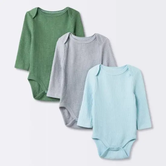 Baby 3pk Long Sleeve Waffle Bodysuit - Cloud Island&trade; Green image {4}
