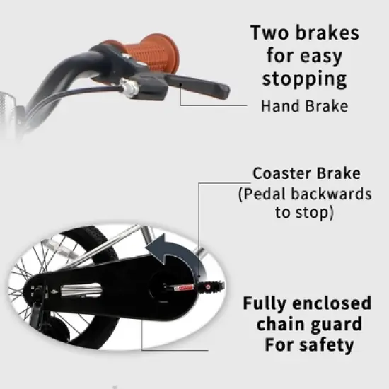 Petimini BP1001YD-5 16 Inch BMX Style Kids Bike with Removable Training Wheels and Rear Coaster Brakes for Kids 4-7 Years Old, Silver image {4}