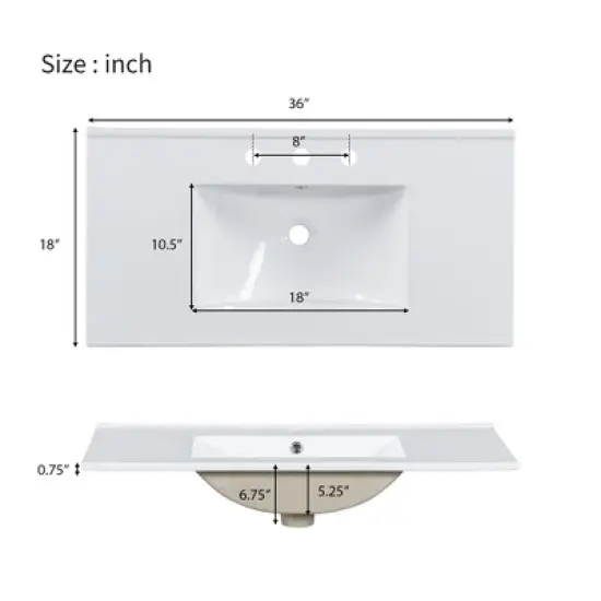 36" Bathroom Vanity with Ceramic Sink, 2 Doors, 3 Drawers, Adjustable Shelf, Gold Handles, Freestanding Vanity image {1}