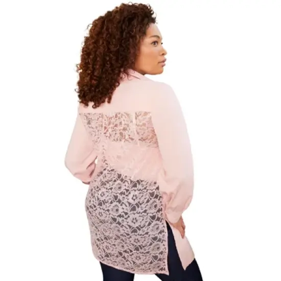June + Vie by Roaman's Women&rsquo;s Plus Size Lace Back Poplin La Vie Tunic image {4}