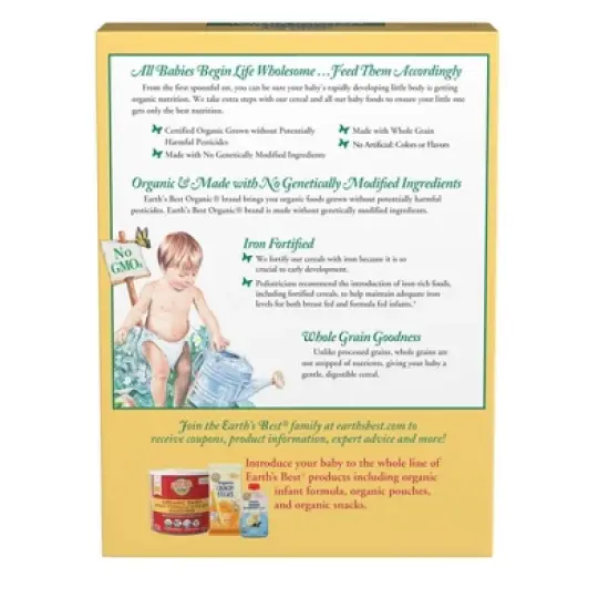 Earth's Best Organic Whole Grain Oatmeal Baby Cereal - 8oz image {9}