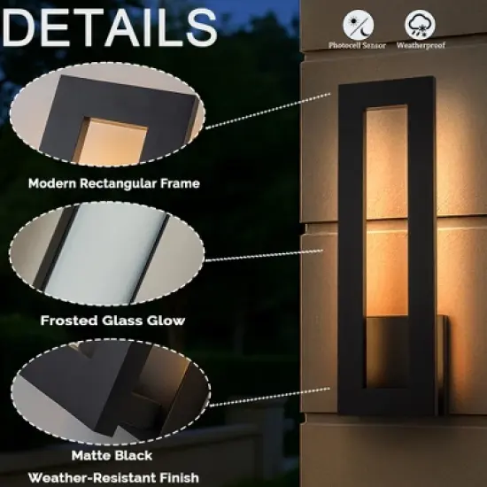 ALOADECOR H20'' Modern Outdoor Integrated LED Wall Light Matte Black  Sconce with Frosted Acrylic Shade Up/Down Wall for Garage  (2 Pack) image {6}