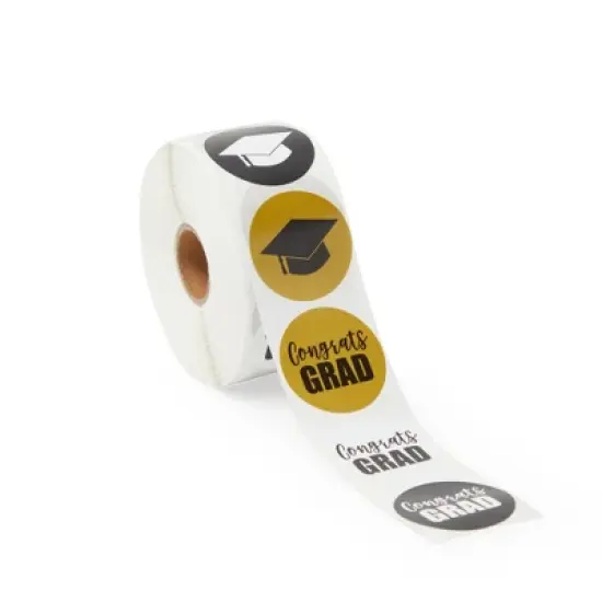 Bright Creations 1000 Count Graduation Stickers Roll, Congrats Grad Cap Decal Roll Supplies, 8 Designs, Black & Gold, 1.5 inch image {5}