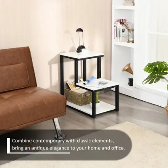 Costway 3-Tier End Table Sofa Side Table Night Stand W/ Shelf for Living Room White image {8}