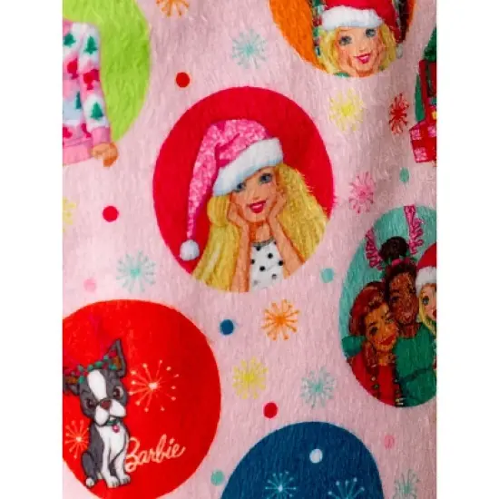 Barbie Girls' Christmas Santa Characters Tis The Season Sleep Pajama Set Pink image {3}