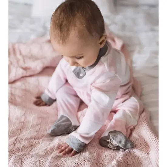 Burt's Bees Baby&reg; Baby Girls' Rugby Striped Organic Cotton Sleep N' Play - Pink image {2}