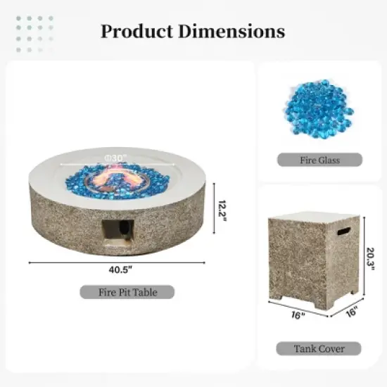 42/56 inch Outdoor Magnesium Oxide Fire Pit Table Propane for Outside Patio with Tank Cover image {5}