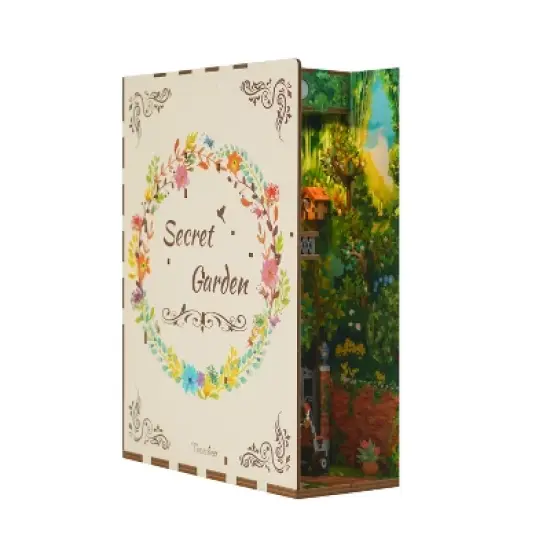 Hands Craft DIY Bookend Puzzle Secret Garden: Miniature House Kit with Instructions & Light, Ages 14+ image {1}