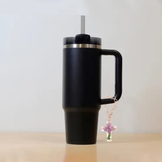 Unique Bargains Dried Flower Cross Water Cup Pendant Purple Green 1 Pc image {2}