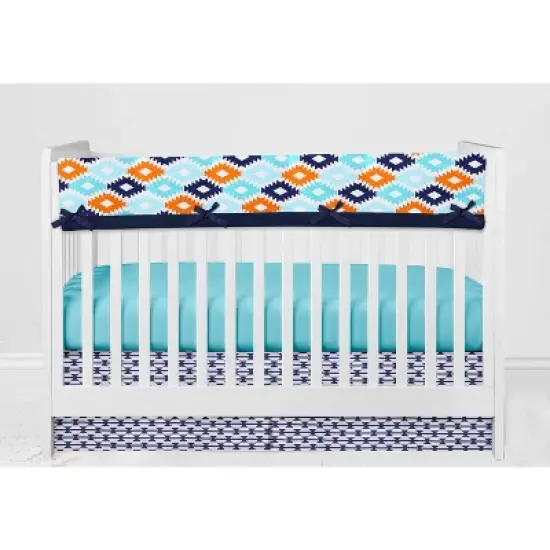 Bacati - Liam Long Crib Rail Guard Cover Aqua/Orange/Navy image {3}