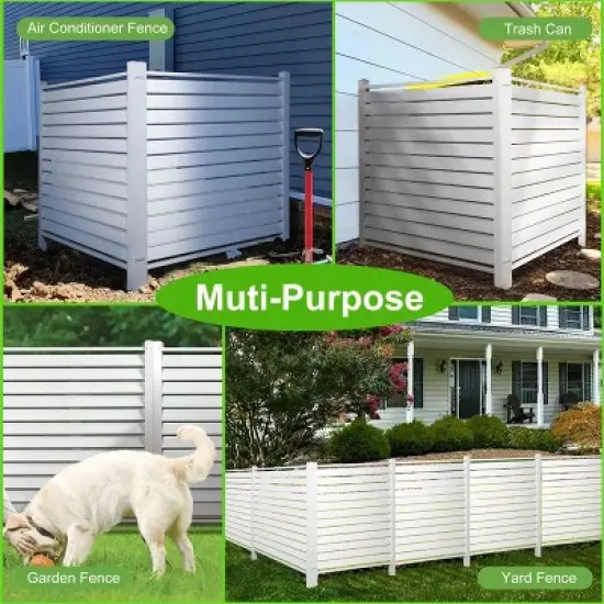 Lirago Horizontal Stripe Vinyl Privacy Fence Panel 48 x 48 in. White image {1}