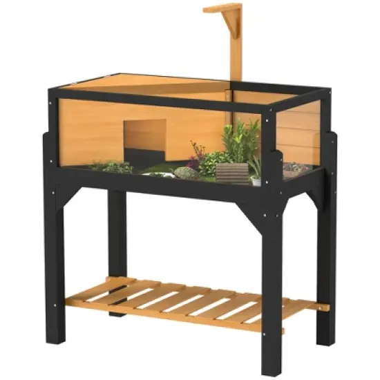 PawHut Tortoise Habitat, Wooden Tortoise Enclosure with Storage Shelf, Clear Windows, Lamp Holder, Openable Top, Built-in Tray image {7}