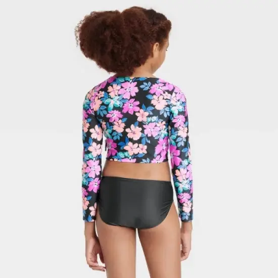 Girls' 3pc Western Blooms Swimwear Set - art class&trade; Black image {3}