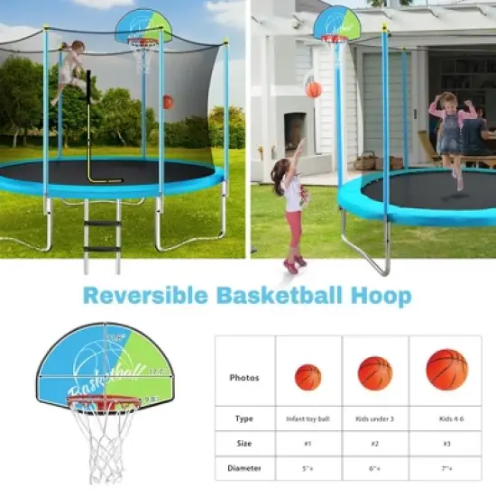 8ft Trampoline for Kids with Safety Enclosure Net, Basketball Hoop and Ladder, Outdoor Round Recreational Trampoline, for Boys Girls Birthday Gifts image {3}