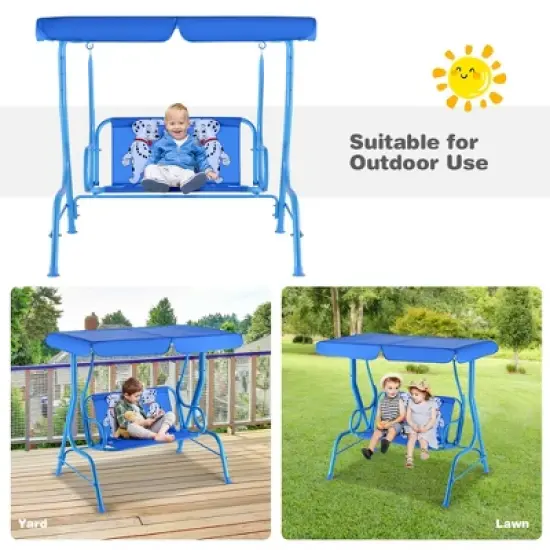 Tangkula Kids Patio Porch Bench Swing w/ Safety Belt Canopy Outdoor Furniture Blue image {6}