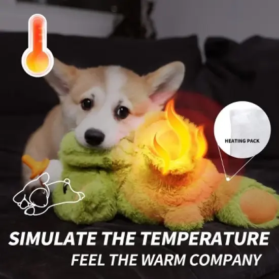 Allforpaws Dog Toys, Puppy Soothing Heartbeat Warm Bear Comfort Dog Sleep Aid Plush Toy, Pacifier Buddy, Green image {3}