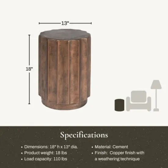 LuxenHome Outdoor Side Table,18" Weathered Copper Brown Cement Round Patio End Table,Accent Table for Outdoor and Indoor image {2}