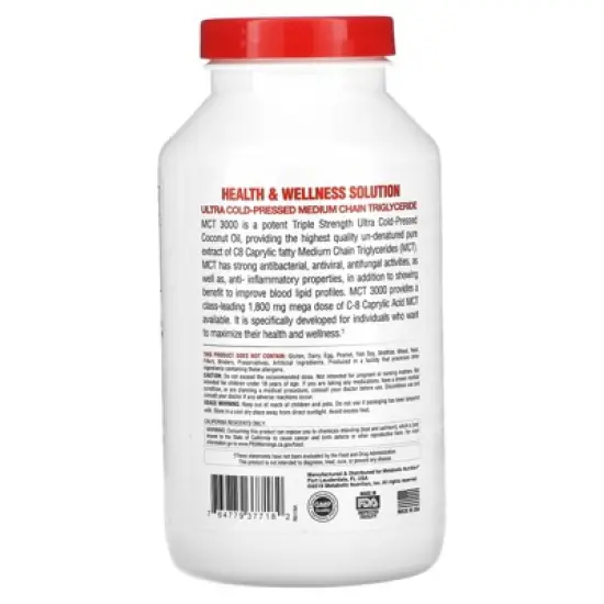 Metabolic Nutrition MCT 3000, 180 Softgets (1,000 mg per Softgel) image {2}