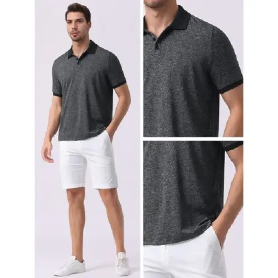 INSPIRE CHIC Men's Stretch Athletic Workout Short Sleeved Golf Heathered Polo Shirt image {4}
