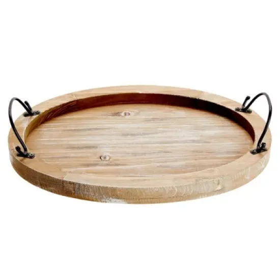 Farmlyn Creek Oval Wooden Serving Tray with Handles, Decorative Platter for Coffee Table, Living Room (15.75 x 10.8 x 1.25 In) image {7}