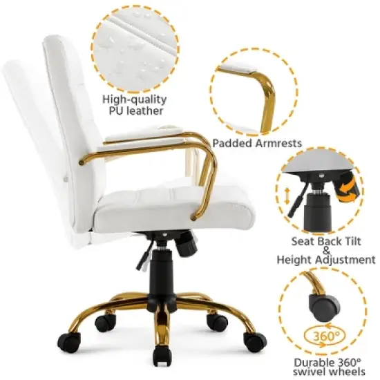 Yaheetech Adjustable Mid-Back Office Chair Executive Chair White image {3}