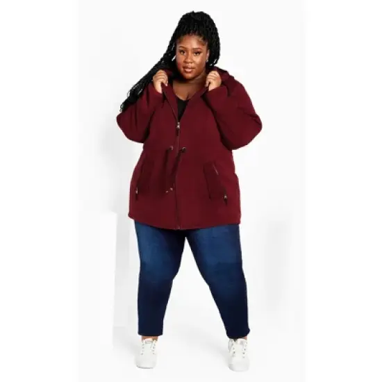 Women's Plus Size Fleece Hood Coat - rhubarb | AVENUE image {2}