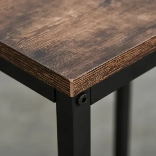 HOMCOM Industrial 3 Piece Dining Table Set, Counter Height Bar Table and Chairs Set, Kitchen Bistro Table Set with Storage Shelf and Stools, Brown image {5}