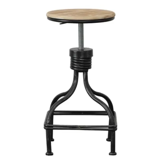 Vintage Metal Frame Swivel Counter Height Barstool with Round Seat Brown/Black - Benzara image {2}
