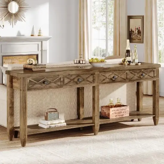 Tribesigns 70.87-Inch Extra Long Console Table, 4-Drawer Farmhouse Sofa Table for Entryway image {1}