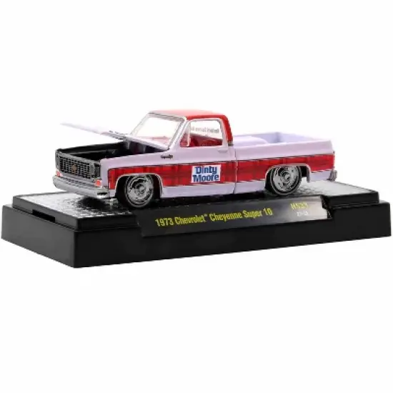 1973 Chevrolet Cheyenne Super 10 Truck White w/Red Top and Red Plaid Stripe Ltd Ed 1/64 Diecast Model Car by M2 Machines image {1}