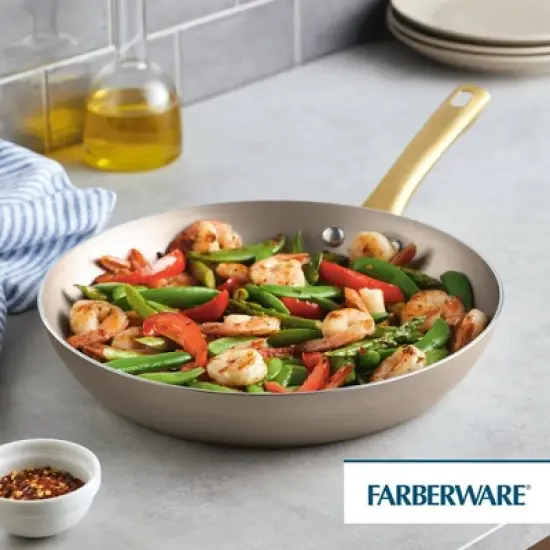 Farberware Radiant 12" Nonstick Open Skillet: Dishwasher-Safe, Gas & Electric Compatible, Phenolic Handle, Beige image {6}