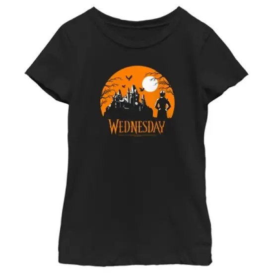 Girl's Wednesday Halloween Haunted House T-Shirt image {3}