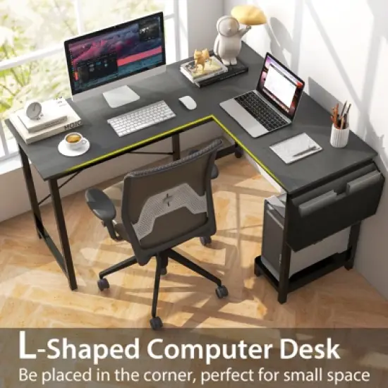 Tangkula L-Shaped Office Desk Modern Reversible Computer Desk with Storage Pocket & CPU Stand Corner Gaming Table with Sturdy Metal Frame image {6}