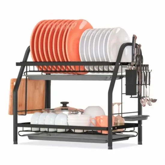 Fortune Candy 16'' Tall Large Capacity Multifunction Storage 2 Tier Dish Drying Rack image {8}