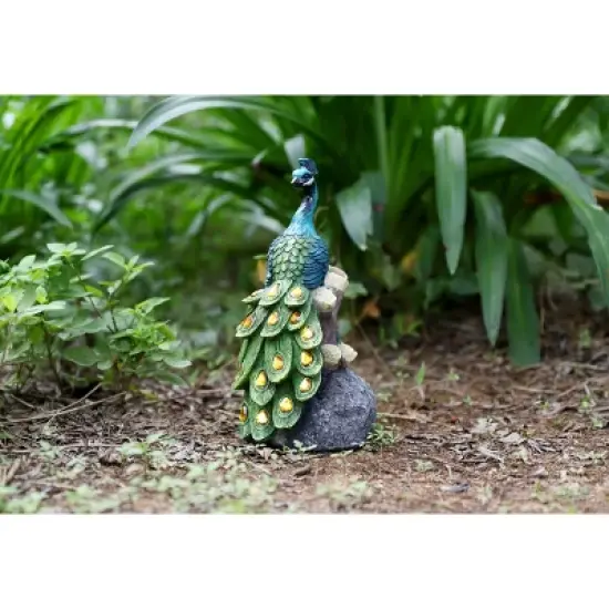 Techko Maid Peacock Calm Solar Outdoor Garden Statue Decor with Spotlight image {7}